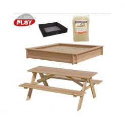 Nordic Play Sampak Sandkasse Lærk 150 X 150 Cm, Net, 200 Kg Sand Og Bord/bænksæt - 805-750