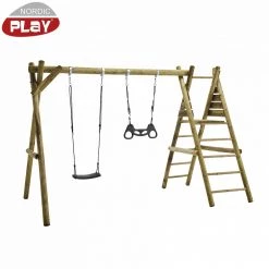 NORDIC PLAY Gyngestativ 240 Cm Med Platform M/1 Sort Gynge Og 1 Sort Trapez Ekskl. Rutsjebane - 805-627