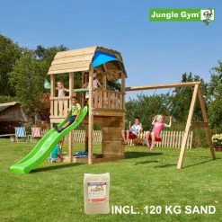 Jungle Gym Barn Legetårn Komplet Inkl. Swing Module Xtra, 120 Kg Sand Og Grøn Rutschebane - 804-287SXSG