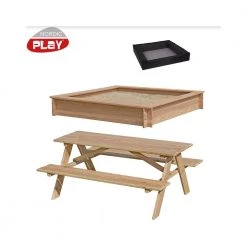 Nordic Play Sampak Sandkasse Lærk 150 X 150 Cm, Net Og Bord/bænksæt - 805-751