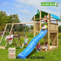 Jungle Gym Fort Legetårn Komplet Inkl. Climb Module Xtra, 120 Kg Sand Og Blå Rutschebane - 804-275CXSB