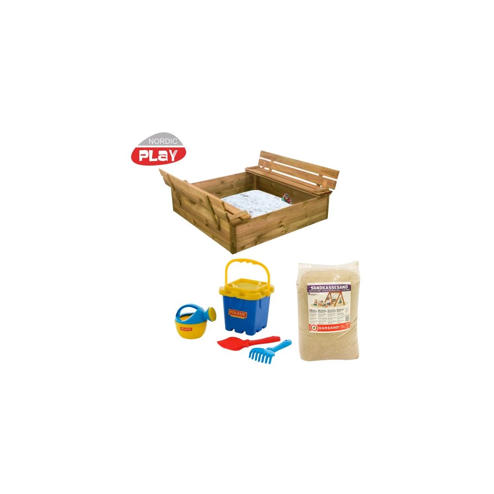 Nordic Play Sandkasse Med Bænk Og Låg 120 X 120 Cm Trykimp. Inkl. 240 Kg Sand Og Blåt Strandsæt - 805-744 1 Nordic Play Sandkasse Med Bænk Og Låg 120 X 120 Cm Trykimp. Inkl. 240 Kg Sand Og Blåt Strandsæt - 805-744
