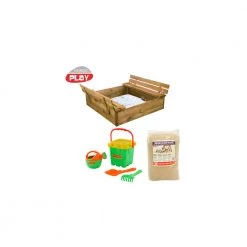 Nordic Play Sandkasse Med Bænk Og Låg 120 X 120 Cm Trykimp. Inkl. 240 Kg Sand Og Grønt Strandsæt - 805-745