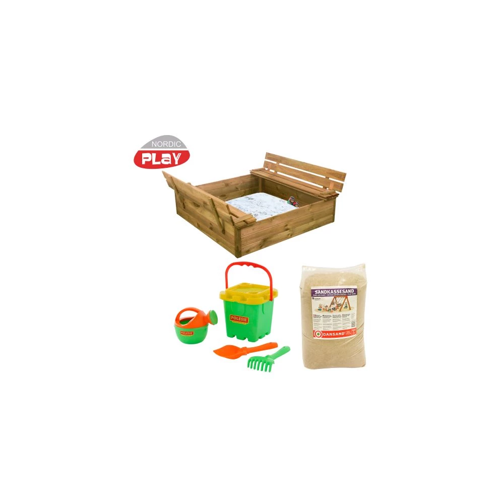 Nordic Play Sandkasse Med Bænk Og Låg 120 X 120 Cm Trykimp. Inkl. 240 Kg Sand Og Grønt Strandsæt - 805-745 1 Nordic Play Sandkasse Med Bænk Og Låg 120 X 120 Cm Trykimp. Inkl. 240 Kg Sand Og Grønt Strandsæt - 805-745