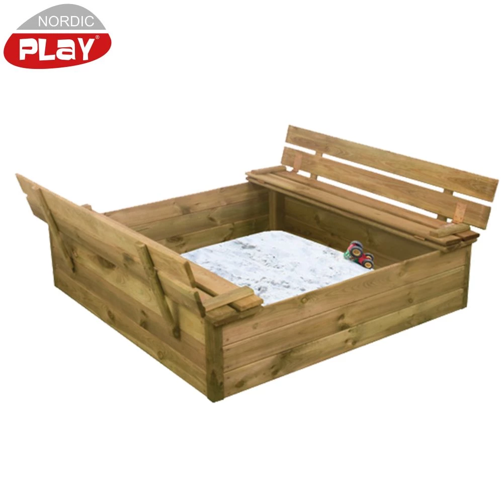 Nordic Play Sandkasse 120x120 Cm Med Vippelåg Og Bænk Og 240 Kg Certificeret Sand 1 Nordic Play Sandkasse 120x120 Cm Med Vippelåg Og Bænk Og 240 Kg Certificeret Sand
