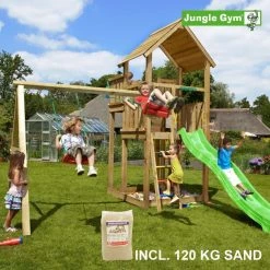 Jungle Gym Palace Legetårn Komplet Inkl. Swing Module Xtra, 120 Kg Sand Og Grøn Rutschebane - 804-276SXSG