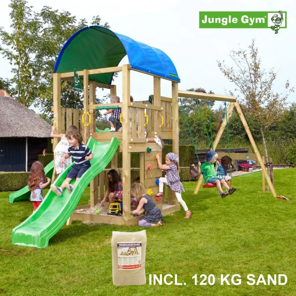 Jungle Gym Farm Legetårn Komplet Inkl. Swing Module Xtra, 120 Kg Sand Og Grøn Rutschebane - 804-272SXSG 1 Jungle Gym Farm Legetårn Komplet Inkl. Swing Module Xtra, 120 Kg Sand Og Grøn Rutschebane - 804-272SXSG