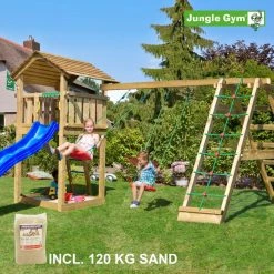 Jungle Gym Cottage Legetårn Komplet Inkl. Climb Module Xtra, 120 Kg Sand Og Blå Rutschebane - 804-270CXSB
