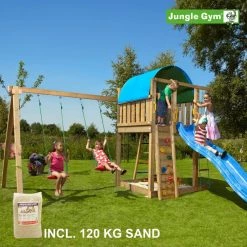 Jungle Gym Villa Legetårn Komplet Inkl. Swing Module Xtra, 120 Kg Sand Og Blå Rutschebane - 804-285SXSB