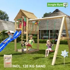 Jungle Gym Cabin Legetårn Komplet Inkl. Swing Module Xtra, 120 Kg Sand Og Blå Rutschebane - 804-283SXSB