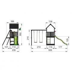 Jungle Gym Club Legetårn Komplet Inkl. Swing Module Xtra Og Rutschebane, Grundmalet Sort - 806-284SX