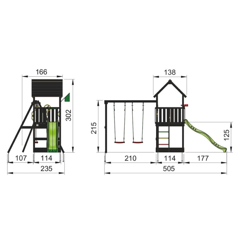 Jungle Gym Club Legetårn Komplet Inkl. Swing Module Xtra Og Rutschebane, Grundmalet Sort - 806-284SX 1 Jungle Gym Club Legetårn Komplet Inkl. Swing Module Xtra Og Rutschebane, Grundmalet Sort - 806-284SX