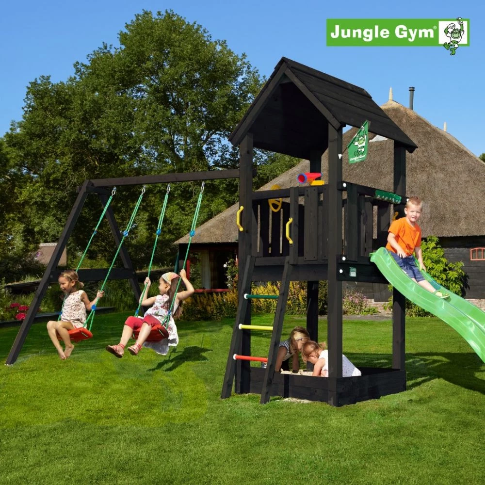 Jungle Gym Club Legetårn Komplet Inkl. Swing Module Xtra Og Rutschebane, Grundmalet Sort - 806-284SX 2 Jungle Gym Club Legetårn Komplet Inkl. Swing Module Xtra Og Rutschebane, Grundmalet Sort - 806-284SX - Billede 2