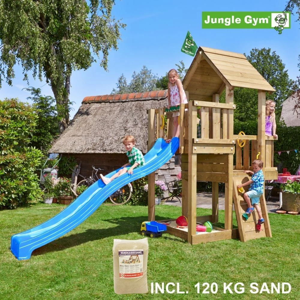 Jungle Gym Cubby Legetårn Komplet, Inkl. 120 Kg Sand Og Blå Rutschebane - 804-269SAB 1 Jungle Gym Cubby Legetårn Komplet, Inkl. 120 Kg Sand Og Blå Rutschebane - 804-269SAB