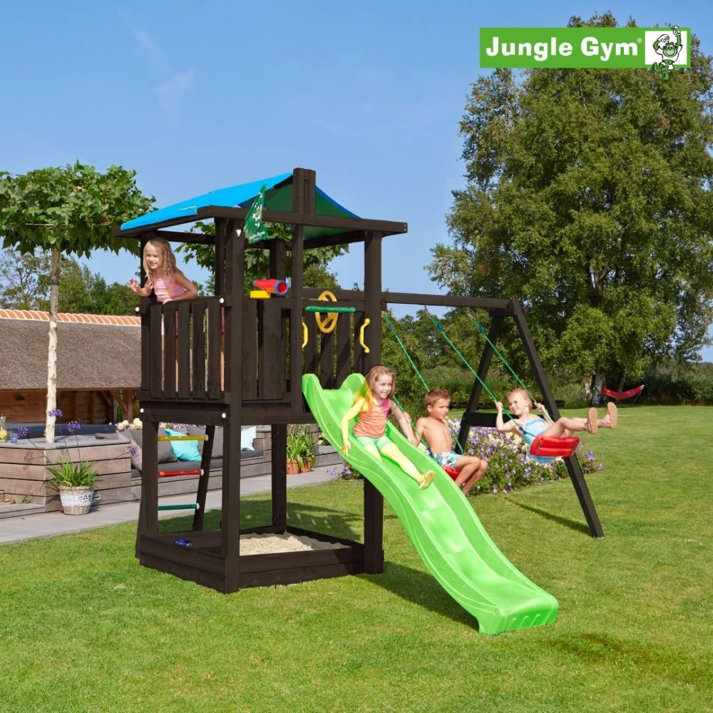 Jungle Gym Hut Legetårn Komplet Inkl. Swing Module Xtra Ekskl. Rutschebane, Grundmalet Sort - 806-282SB 2 Jungle Gym Hut Legetårn Komplet Inkl. Swing Module Xtra Ekskl. Rutschebane, Grundmalet Sort - 806-282SB - Billede 2