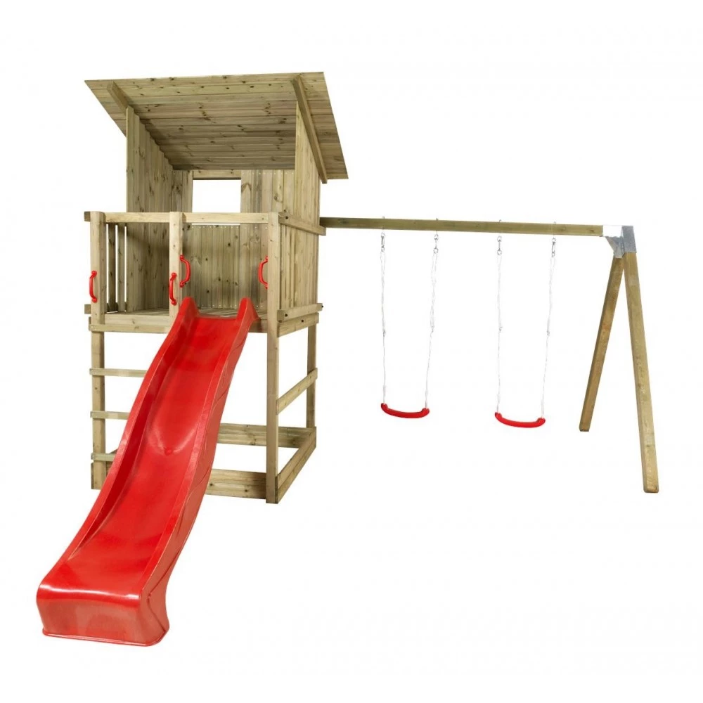 Plus A/S Plus Play Legetårn M/skråt Tag Trykimprægneret Inkl. Gyngestativ Rød Rutsjebane Og Gyngesæder 185280-5 2 Plus A/S Plus Play Legetårn M/skråt Tag Trykimprægneret Inkl. Gyngestativ Rød Rutsjebane Og Gyngesæder 185280-5 - Billede 2
