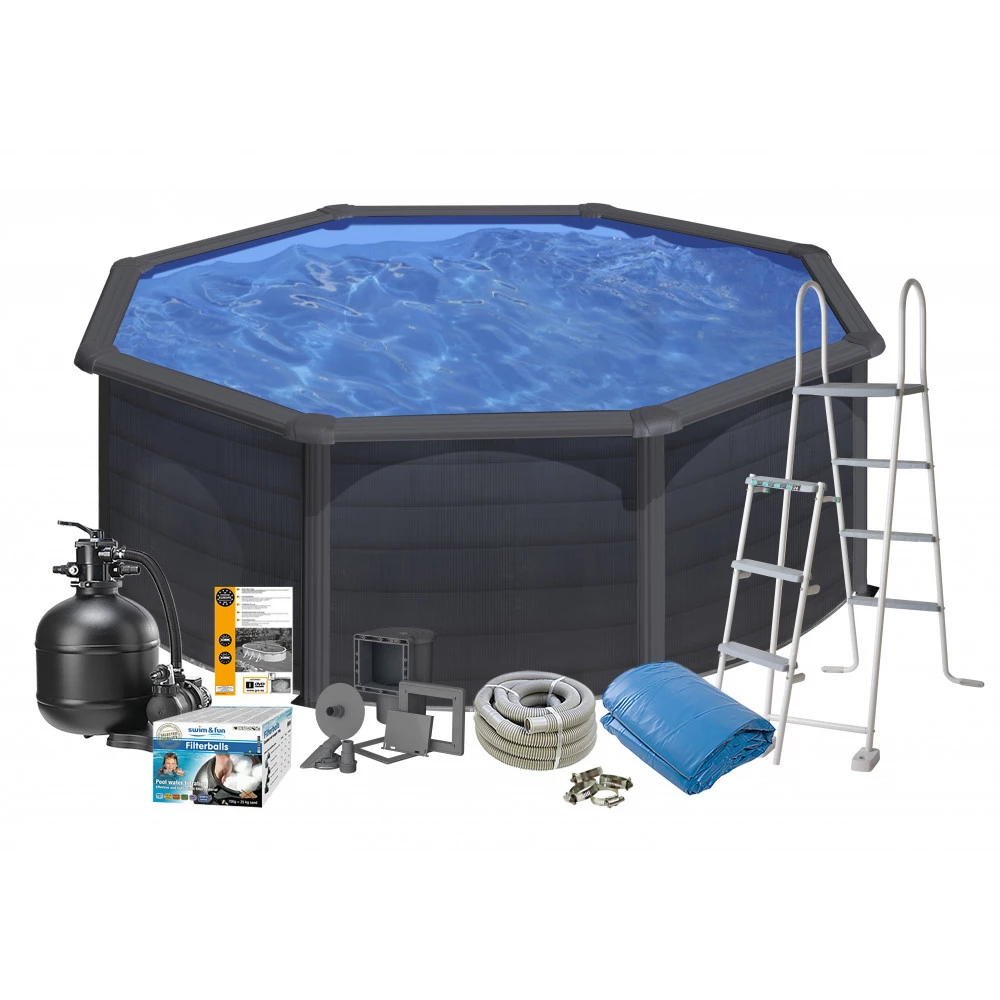 Swim & Fun Pool Basic 132 Ø350 Cm, Sort Grafit - 2733 1 Swim & Fun Pool Basic 132 Ø350 Cm, Sort Grafit - 2733