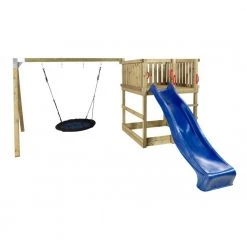 Plus A/S Plus Play Legetårn Trykimprægneret Inkl. Gyngestativ Blå Rutsjebane Og Redegynge 185282-3