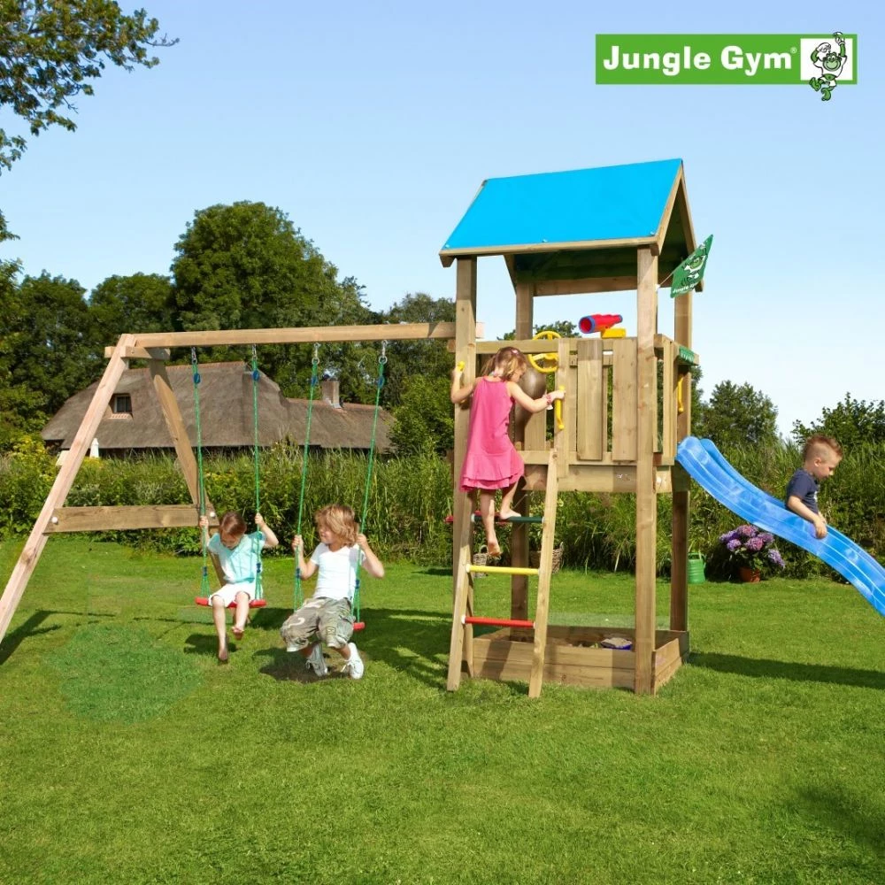 Jungle Gym Junlge Gym Castle Legetårn Komplet Inkl. Swing Module Xtra Ekskl. Rutschebane - 804-280SB 1 Jungle Gym Junlge Gym Castle Legetårn Komplet Inkl. Swing Module Xtra Ekskl. Rutschebane - 804-280SB
