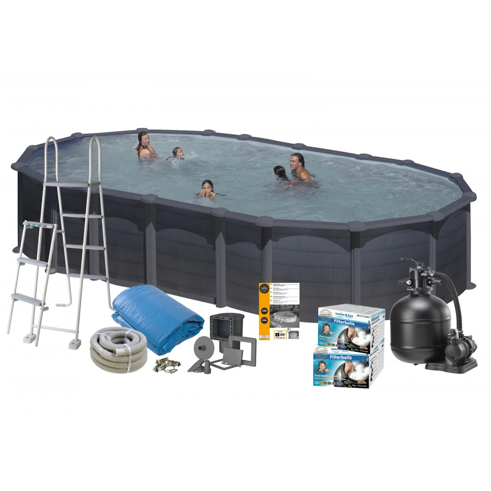 Swim & Fun Pool Basic 132 730x375 Cm, Sort Grafit - 2737 1 Swim & Fun Pool Basic 132 730x375 Cm, Sort Grafit - 2737
