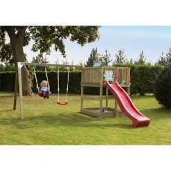 Plus A/S Plus Play Legetårn Trykimprægneret Inkl. Gyngestativ Rød Rutsjebane Og Gyngesæder 185282-5