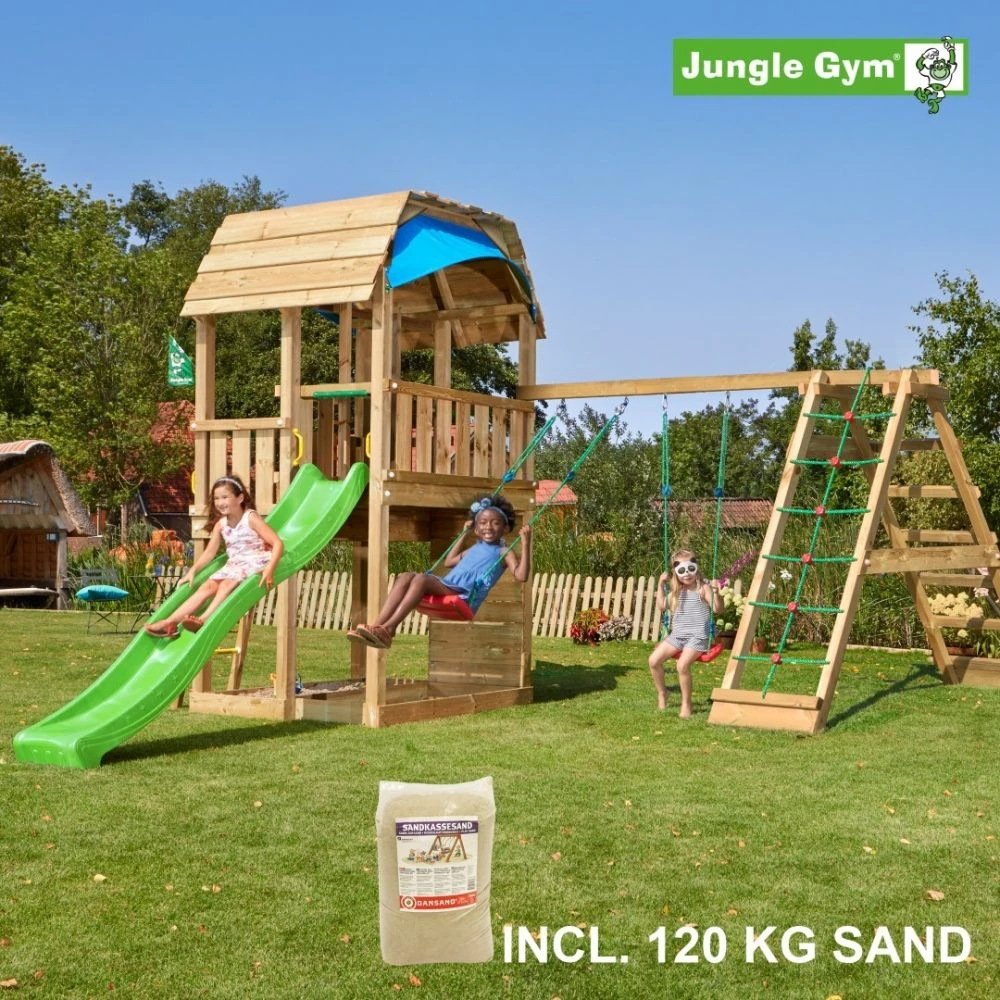 Jungle Gym Barn Legetårn Komplet Inkl. Climb Module Xtra, 120 Kg Sand Og Grøn Rutschebane - 804-287CXSG 1 Jungle Gym Barn Legetårn Komplet Inkl. Climb Module Xtra, 120 Kg Sand Og Grøn Rutschebane - 804-287CXSG