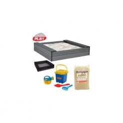 Nordic Play Sandkasse Med Sæde 24 X 120 X 120 Cm WPC Inkl. Net, 240 Kg Sand Og Blåt Strandsæt - 805-736